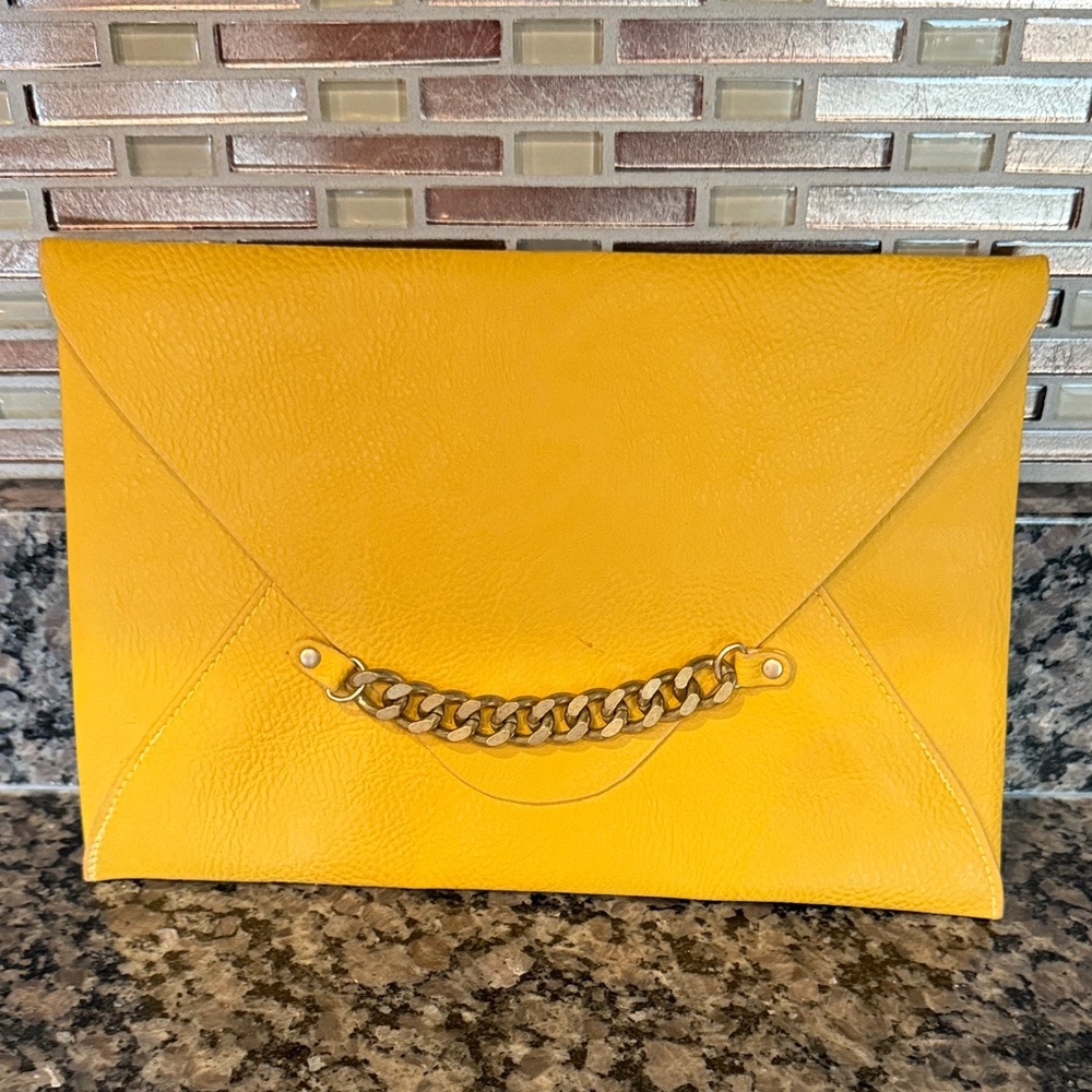 Mud Pie Mustard Clutch with Embossed Logo